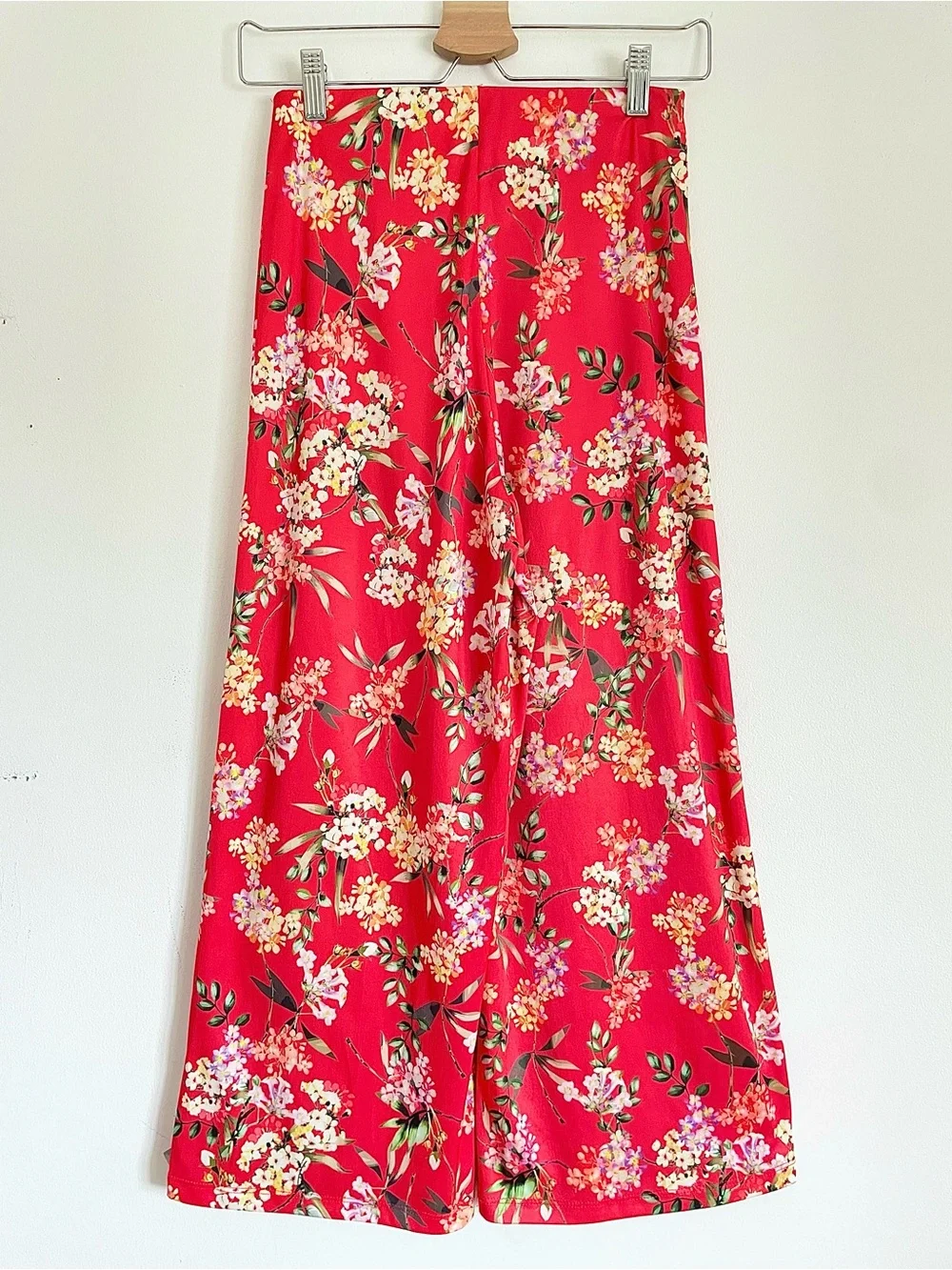 Zara Floral Wide Leg Pants Red Boho Summer Vacation High Rise Pants Size S EUC